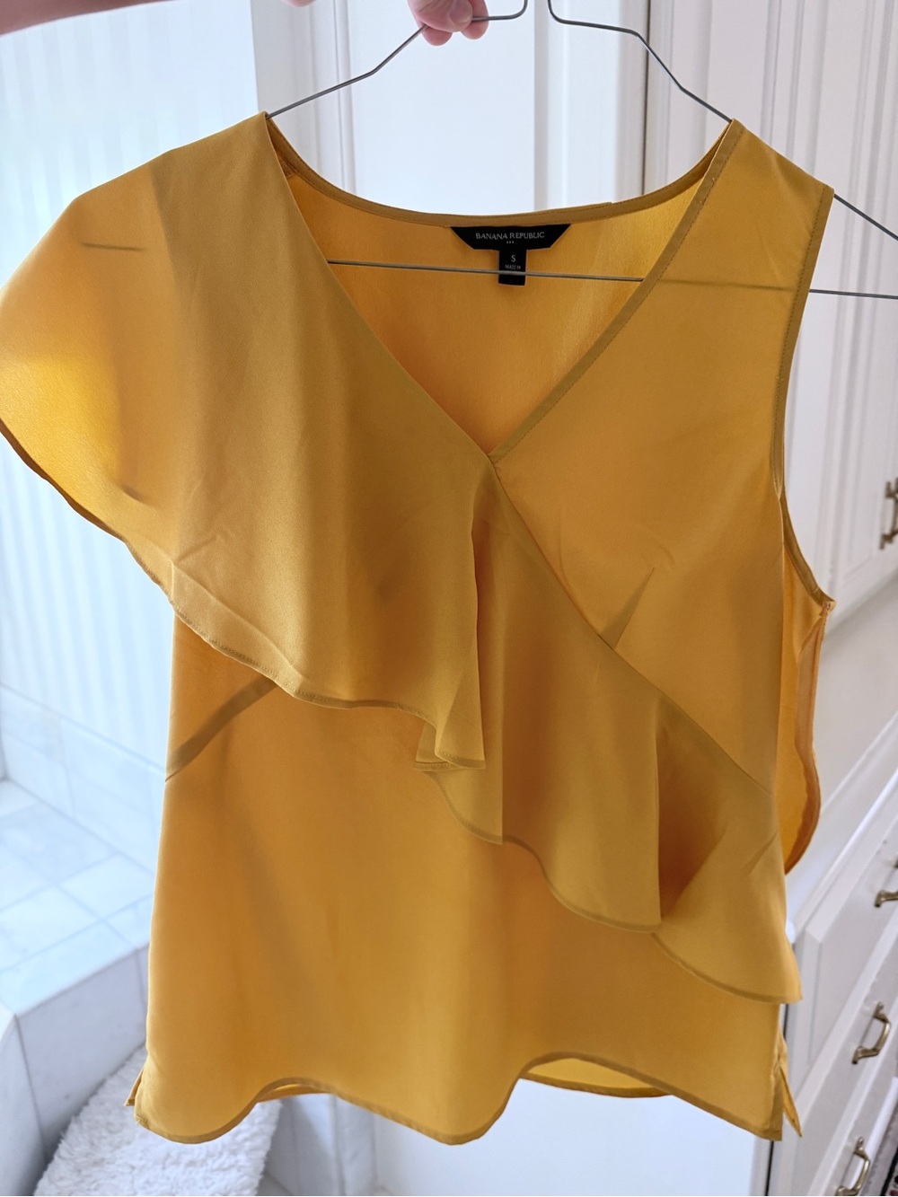 Banana Republic Mustard Yellow Ruffle V-Neck Blouse